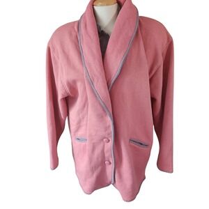 80s Lady Footlocker Pink Fleece Shawl Collar Cozy‎ Cardigan Jacket colorblock